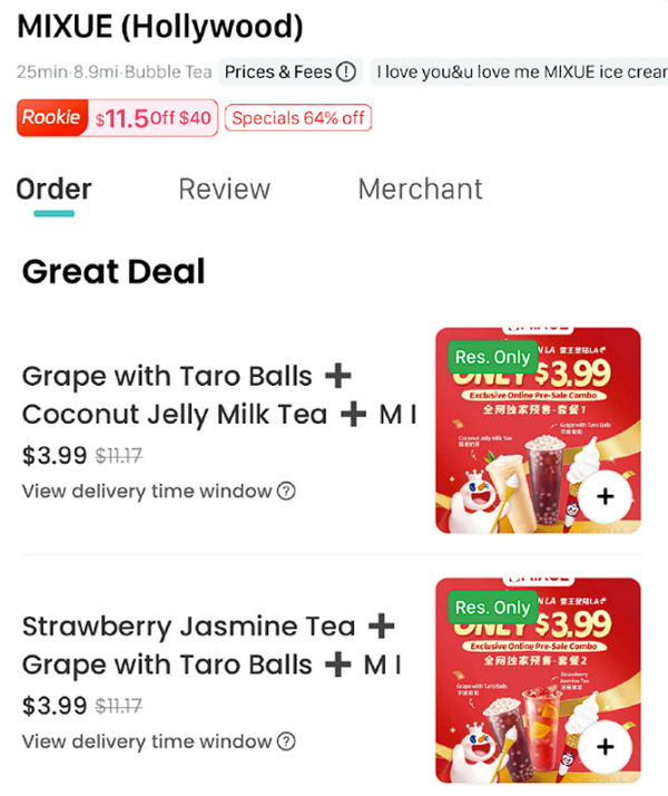 可选200%糖度 美国蜜雪冰城已登陆外卖平台：套餐3.99美元