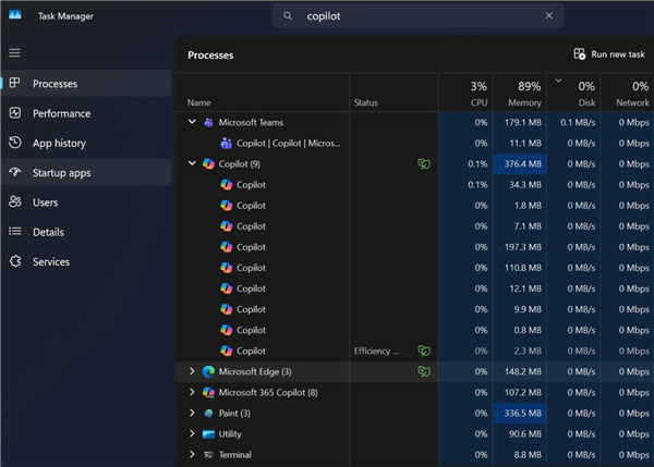 Win11的AI应用Copilot升级：自带edge浏览器 内存占用暴增10倍