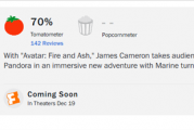 《阿凡达：火与烬》烂番茄开分70% 系列最低分 预售票房腰斩