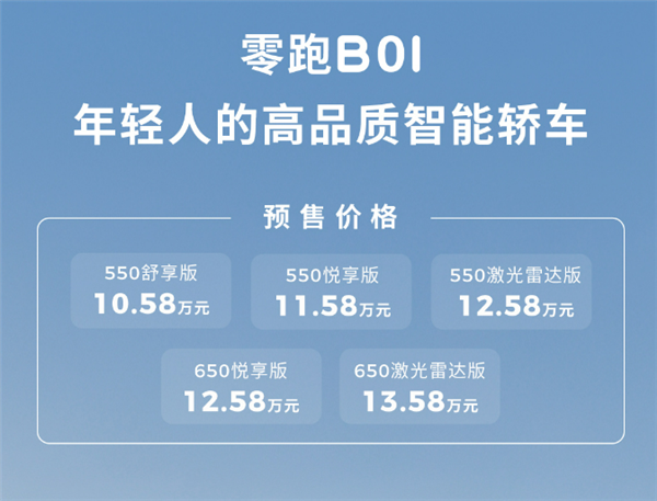 10.58万起 零跑B01纯电轿车开售：原生后驱、起步550公里