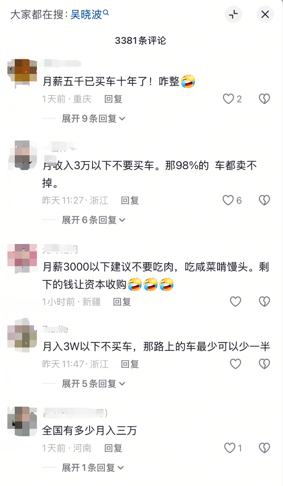 你认同吗!吴晓波:月收入3万以下不要买车 压力太大也不用买房