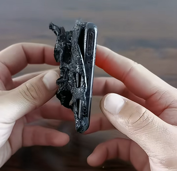 华为Mate 30 RS保时捷被火烧到面目全非:还能充电玩游戏